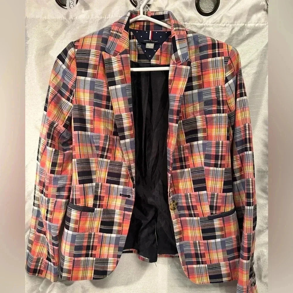 Tommy Hilfiger Multicolor One Button Blazer w/ Elbow Patches Women's Size 4